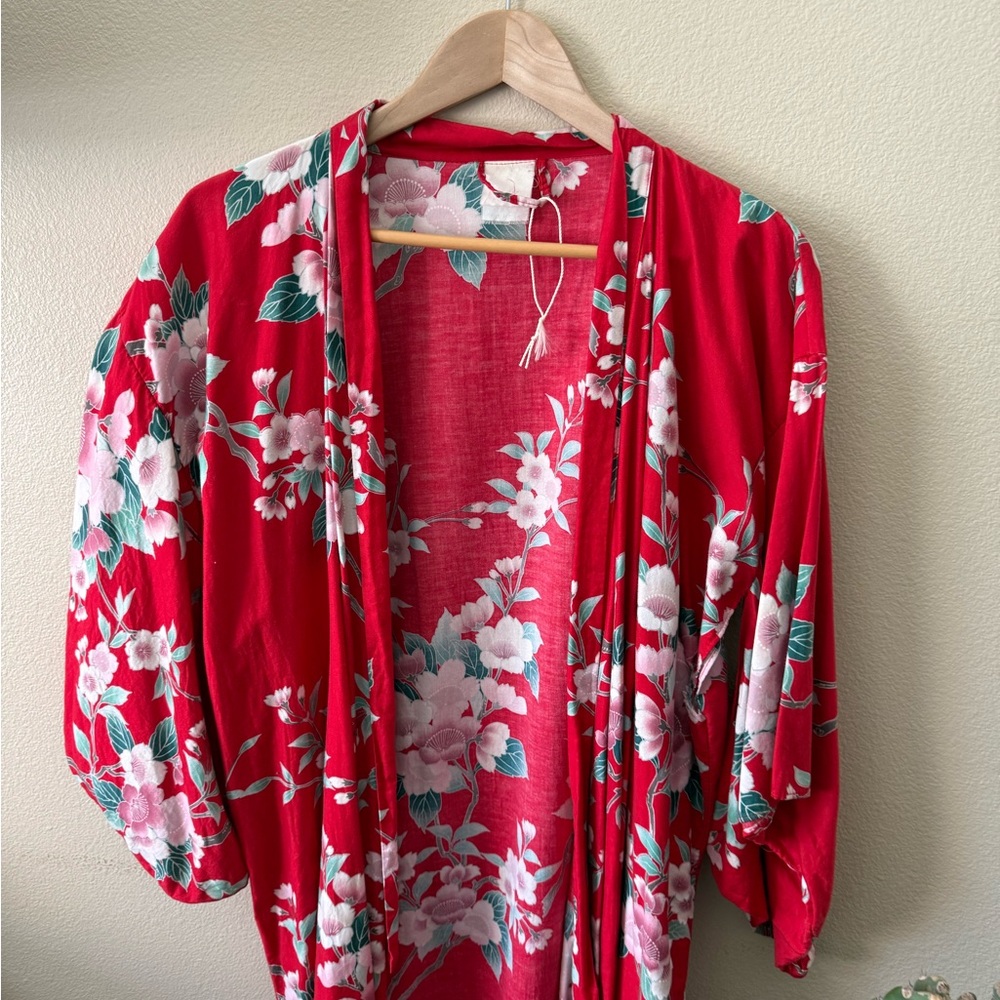 Floral Red Kimono Robe - Picture 2 of 4